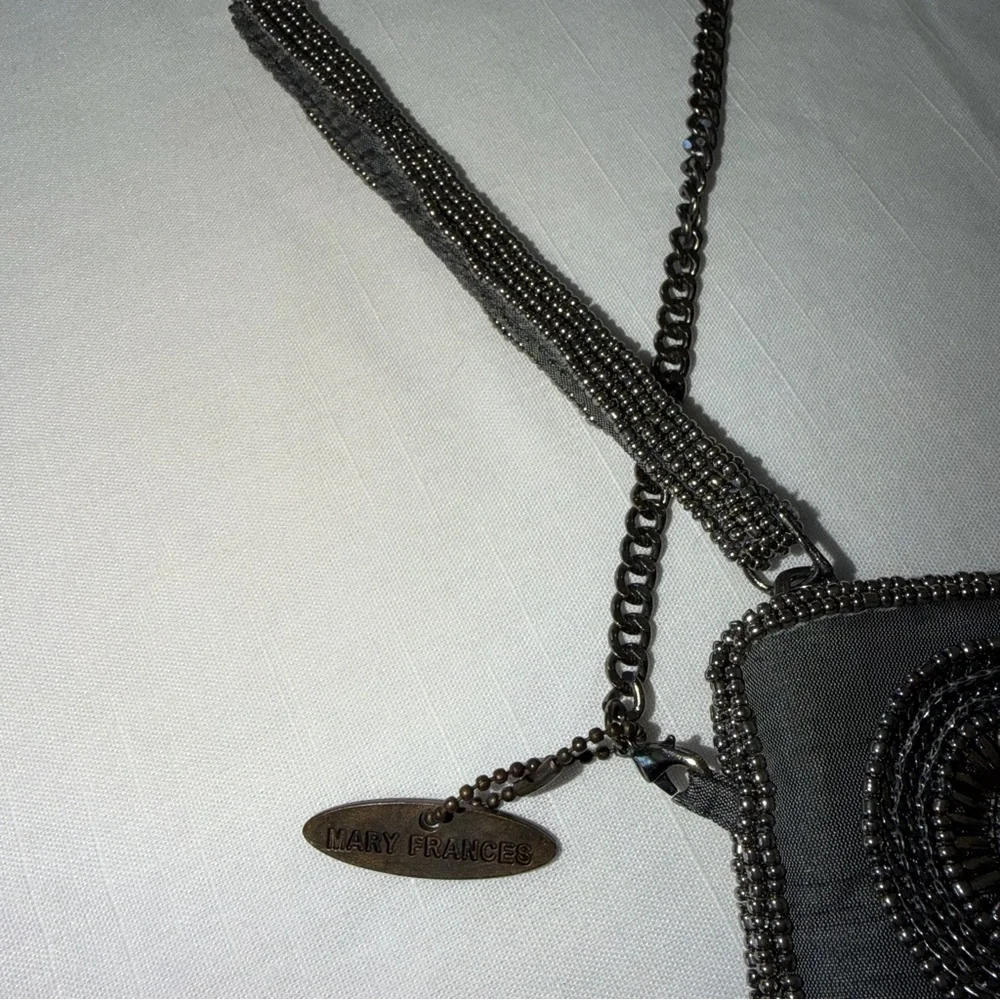 Vintage Mary Frances Gray Beaded Clutch crossbody with brown bead accents India
